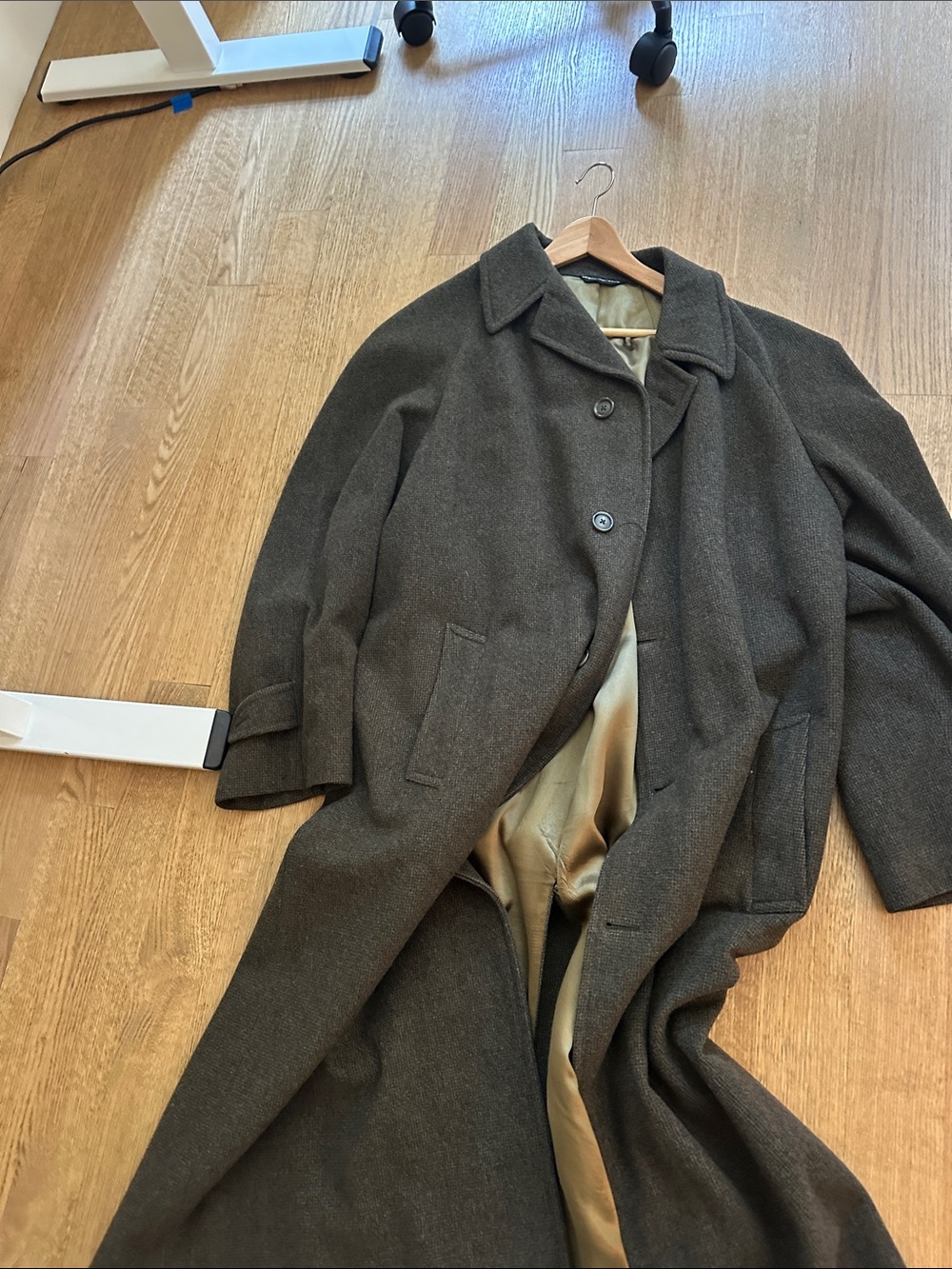 Joseph Abboud Men's Long Wool Overcoat in Dark Brown with green Lining